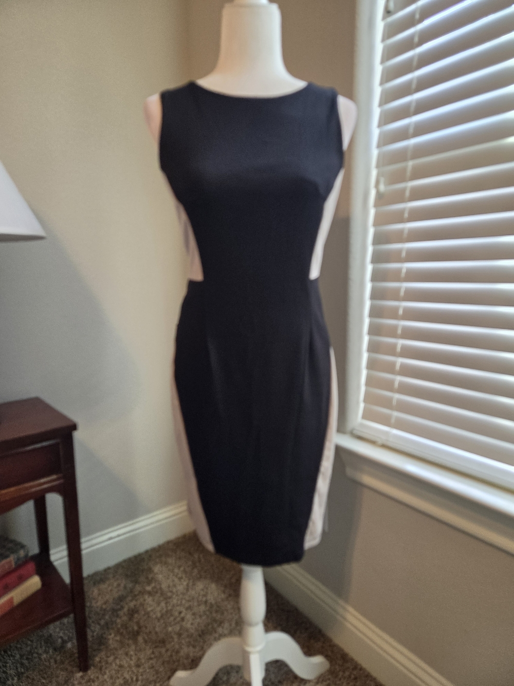 New Directions Black Midi Sheath Dress with Cream Panels